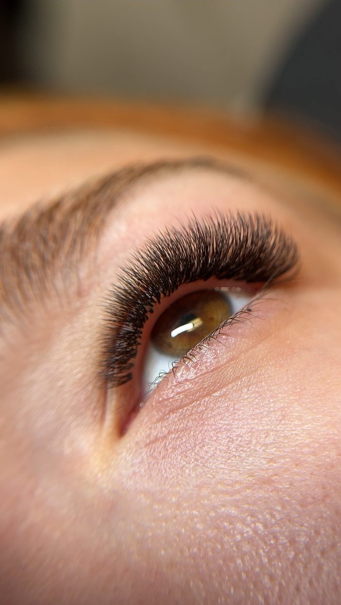 Close-up of voluminous eyelash extensions